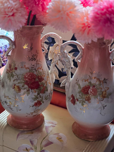 Pair hand painted victorian - hand,