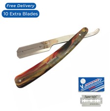 BARBER SALON STRAIGHT CUT THROAT SHAVING RAZOR + 10 Free Blades