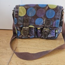 Boden Oilcloth Circles Satchel Hand Bag Cross Body Brown Blue Green Adjustable 