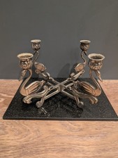 Elegant Swan Silver Plated 4-Point Candelabra/ Candleholder Centerpiece, 6" Tall