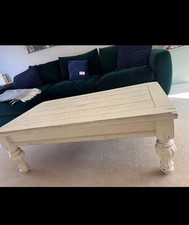 Cream wood solid coffee table shabby chic French boho country style carved legs 