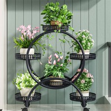 Tall Metal Plant Stand Wrought Iron Circular Planter Shelf Mobile Flower Rack UK