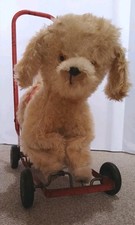 Vintage Push-Along Plush Dog Toy on Wheels Bichon Frise