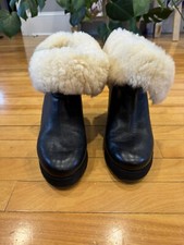 Koolaburra La Volta Deluxe Wedge Boot Black Shearling Cuff Bootie 9 Leather Wool