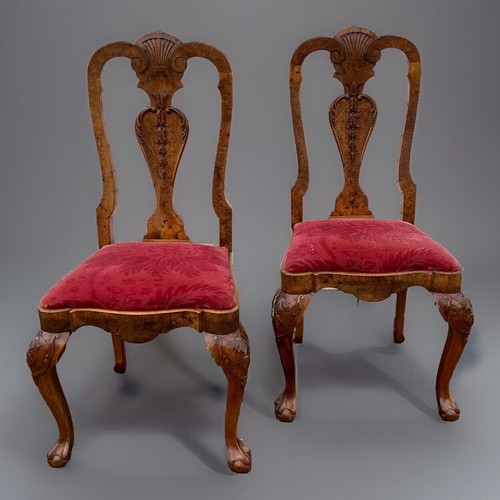 Pair dutch burr walnut carved - walnut,