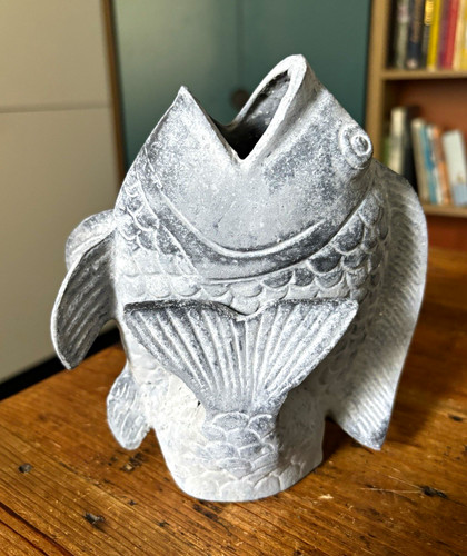 Vintage grey stone koi carp - grey,