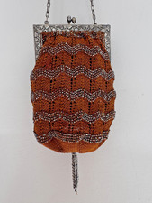 Antique vintage Edwardian ladies metal frame silk knitted purse cut steel beads