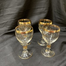 Set of 4 Vintage Art Deco Style Sherry Glasses, Gold Stems and Rims