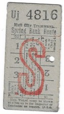 Bus Tram Tickets, HULL CITY TRAMWAYS, 1/2d, Spring Bank  Route