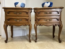 Pair Ornate Carved French Oak Louis XV Style 2 Drawer Bedside Drawers Cabinets 