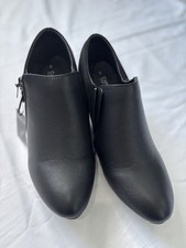 BNWT Ladies Black Leather Suede Look Low Ankle Boots Booties Wide For Size 8