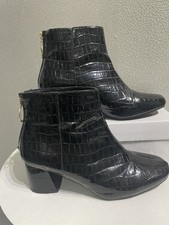 Miss Selfridge Black Faux Patent Crocodile Ankle Boots Size 7 Wide Fit