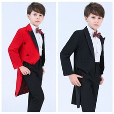 Kids Boy Tuxedo Tail Suits Formal Wedding Tailcoat 4 Piece Set Costume Party