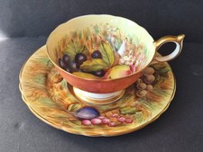 Aynsley Orchard Gold Fruit 6439 by D. Jones Bone China Peach Lustre Cup & Saucer
