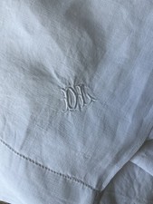 Antique French Fine White Linen Sheet Corner Mono DL 235 x 290cm