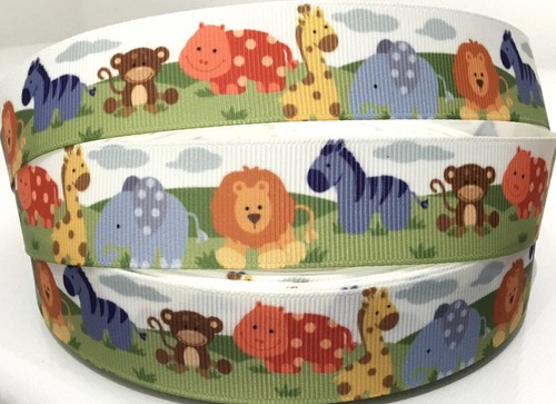 Zoo animals grosgrain ribbon - zoo,
