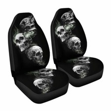 2Pcs Front Car Seat Covers Skull Pattern Accessory Truck Chair Protector Cushion