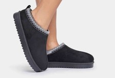 BLACK FAUX SUEDE AND FUR SLIP