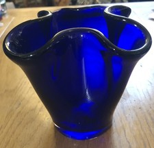 1960's Blue Murano Glass "Fazzoletto" Handkerchief Vase h 12cm width 13.5cm