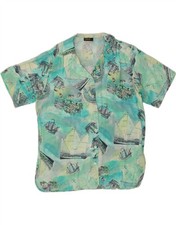 CHALOU Womens Abstract Pattern Short Sleeve Shirt Blouse IT 44 Medium Blue CP06