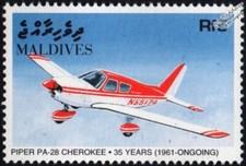 PIPER PA-28 CHEROKEE Civil Light Utility Aircraft Stamp (1998 Maldives)