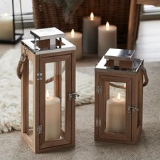 Wooden LED Candle Lantern Set