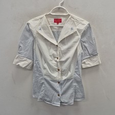 Vivienne Westwood Red Label Orb Short Sleeve White Blue Striped Shirt 46 Uk 14