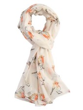 Cream Robin Scarf Ladies Womens Red Robins Scarves Festive Christmas Gift