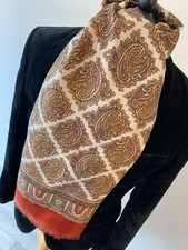 VINTAGE mens 70's MOD STRIKING BURGUNDY SILK PAISLEY DOUBLE FOLDED EVENING SCARF