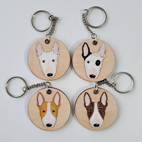 Bull terrier wooden keyring - bull,