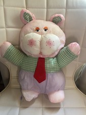 Vintage Puffalump Pig Bear Animal Soft Toy Plaid Shirt & Tie Retro 70s 12”