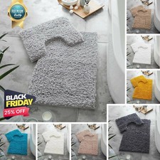 2 Piece Bath Mat Soft Ultra Plush Zero Twist Bathroom Rug Non Slip Pedestal Set