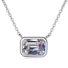 8x6 mm Emerald Moissanite Bezel Set Pendant No Chain In 14K White Gold Plated