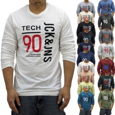 Jack & Jones Mens Long Sleeve T Shirts Crew Neck Slim Fit Summer Cotton Tee NEW