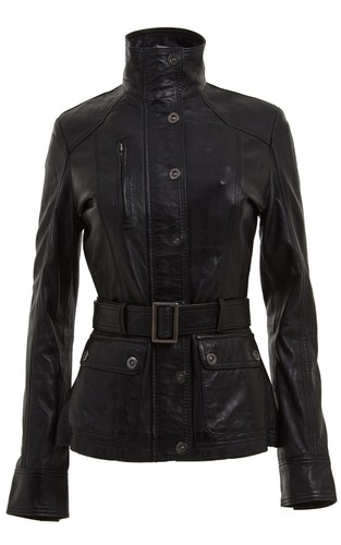 Ladies black leather biker - black,