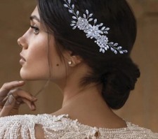 Bridesmaid Bridal Prom Silver Rhinestone Flower Hair Accessory Comb Headdress