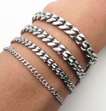 17-25cm Long Stainless Steel Silver Cuban Curb Link Chain Bracelet 3/5/7/9mm J13