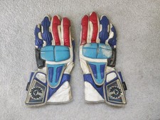 Vintage Retro Belstaff Motorcycle Gloves Size L Red, White & Blue Leather
