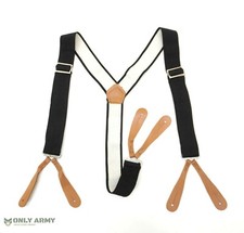 British Army Style Leather Braces Black Button Brace Vintage Elasticated Elastic