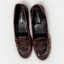 Prada Alligator Crocodile leather loafers shoes brown 36 3 UK 6 US