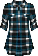 Womens Plaid Shirts Zip Up V