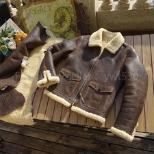 B-3 Jacket RAF US Navy Mens Bomber Flying Aviator Real Shearling Leather,ALL NEW