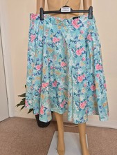 Hell Bunny Skirt UK 22 4XL Light Blue Floral Cotton A Line Pockets Retro Pinup
