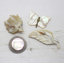 Vintage Antique Mother Of Pearl & Horn Brooches Thistle Jewellery Job Lot