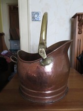 Antique Vintage hammered copper helmet coal scuttle brass handles