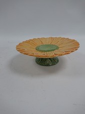 ATN Italy Sunflower Ceramic Pedestal Cake Stand Plate Yellow Green Collectible