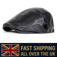 Vintage Men Beret Hat Leather Flat Cap Male Adjustable Gatsby Retro Beret Caps.