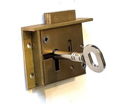 Solid brass L.H. cut cupboard door drawer till lock key furniture restoration 2"