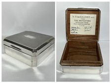 WW2 RFC & RAF North Coats Signed Silver Box Squadron Ldr Levey MBE 1942 AIRCREW