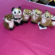 Gisela Graham Hanging Or Sitting Furry Animal Christmas Decorations X 5 New